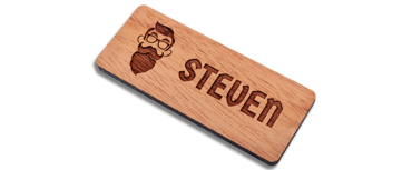 Engraved wooden name badges - Real wood name badge with engraved logo and text | www.namebadgesinternational.us